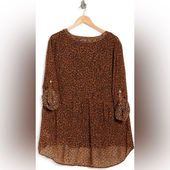 NWT DR2 Plus size 1X Long Sleeves Blouse animal print Hi Low New - Picture 2 of 12